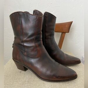 Frye Antonia Mid Castagna Brown Leather Boots - Size 8.5. Made in Italy